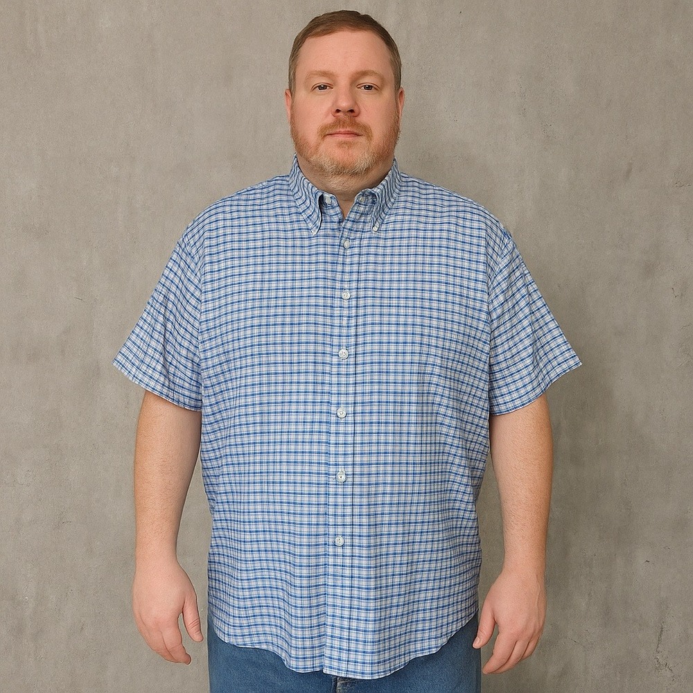 Vintage 90s King Size XL Button Down Shirt Blue Green Plaid S/S Big Tall Casual